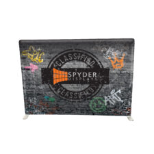 fabric print with Spyder branding on a aluminium frame